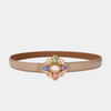 Women'S Fashion Casual Retro Gemstone Alloy Smooth Buckle Genuine Leather Thin Belt