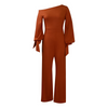 Women Solid Color Long-Sleeved Lantern Sleeve Waist Fashion Jumpsuit