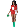 Women'S Fashion Casual Waffle Color Blocking Long Sleeve Shirt Shorts Two-Piece Set