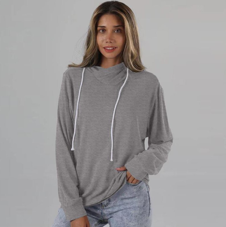 Autumn Women Drawstring Casual Solid Color Long Sleeve Sweatshirt