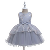 Kids Toddler Girls Fashion Party Cute Sweet Color Matching Embroidery Bow Pleated Sleeveless Mesh Party Tutu Dress