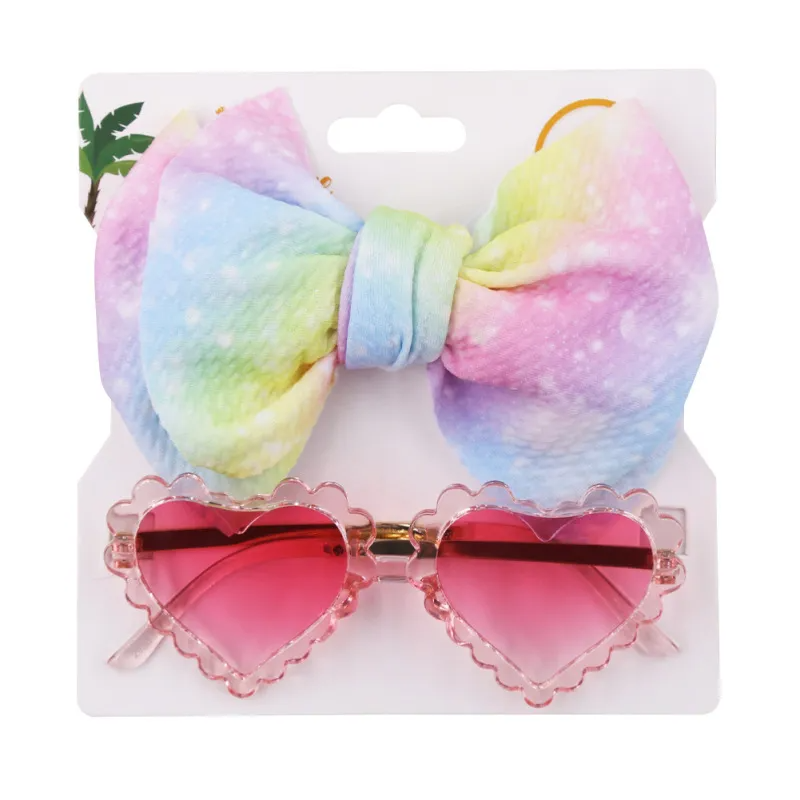 Kids Heart Shape Sunglasses Tie Dye Print Headband Set