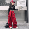 Kids Teen Girl Casual Solid Color Multi-Pocket Cargo Pants