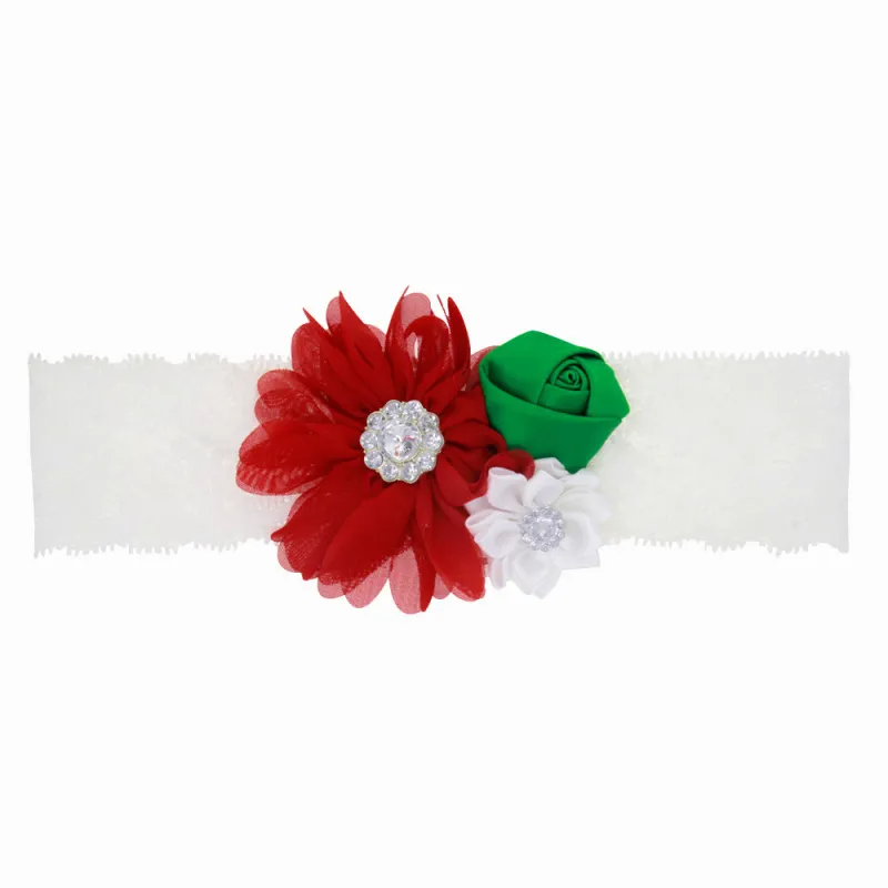 Kids Christmas Stretch Lace Rose Headband Hair Accessories