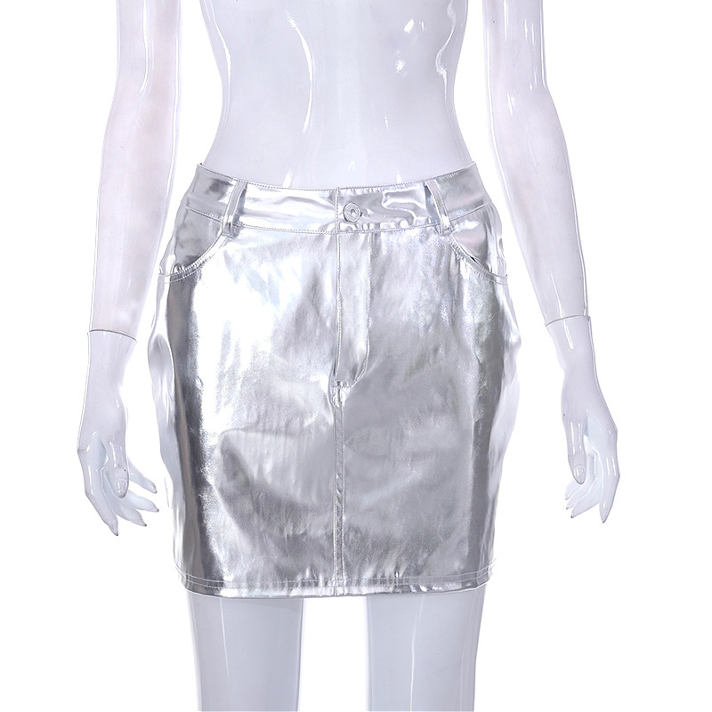 Women'S Fashion Casual Solid Color Shiny Skirt