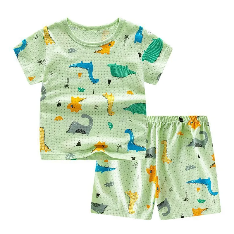 Children Kids Baby Fashion Girls Boys Basic Casual Short Sleeve Cartoon Print Top And Shorts 2pcs Set