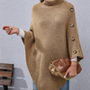 Autumn And Winter Women Fashion Button High Collar Irregular Sweater Shawl Coat