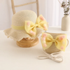 Fashion Bow Design Kids Girls Straw Woven Hat And Bag Set