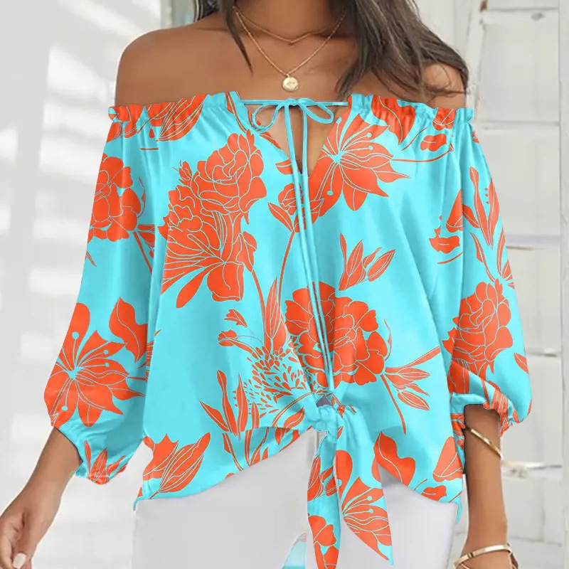 Women Elegant Bohemian Sexy Fashion Floral Print Off-The-Shoulder Top