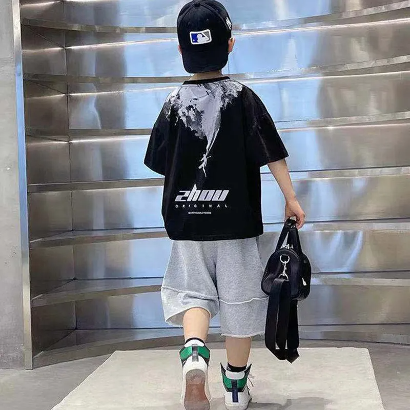 Boys Fashion Letter Ink Painting Casual T-Shirt