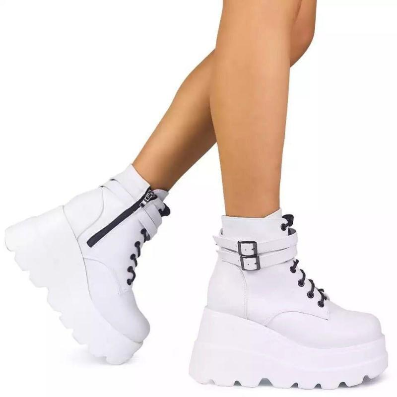 Women Fashion Platform Platform High Top Buckle Ankle Boots