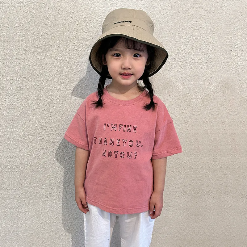 Children Kids Baby Fashion Girls Boys Casual Short Sleeve Letter Print T-Shirt