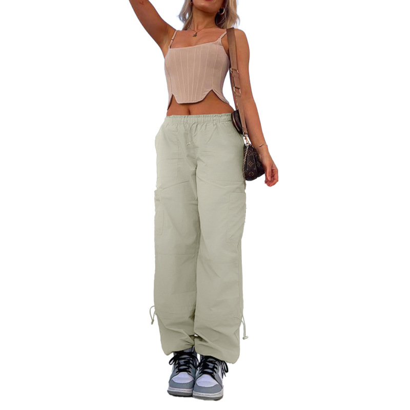 Women'S Fashion Street Solid Color Casual Loose Multi-Pocket Straight Leg Pants