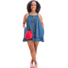 Women Casual Sleeveless Solid Color Ruffled Loose Denim Dress