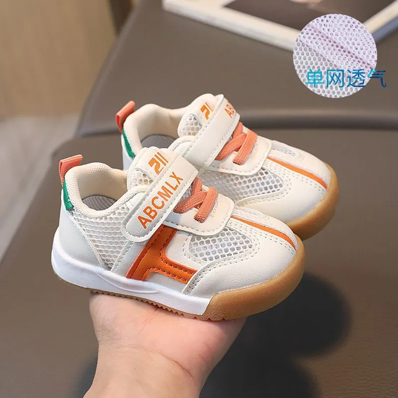 Kids Unisex Fashion Casual Colorblock Breathable Mesh Letter Soft Bottom Lace-Up Velcro Sneakers