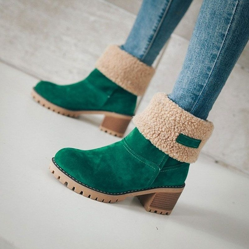 Suede Upper Chunky Heel Mid Calf Boots Shoes