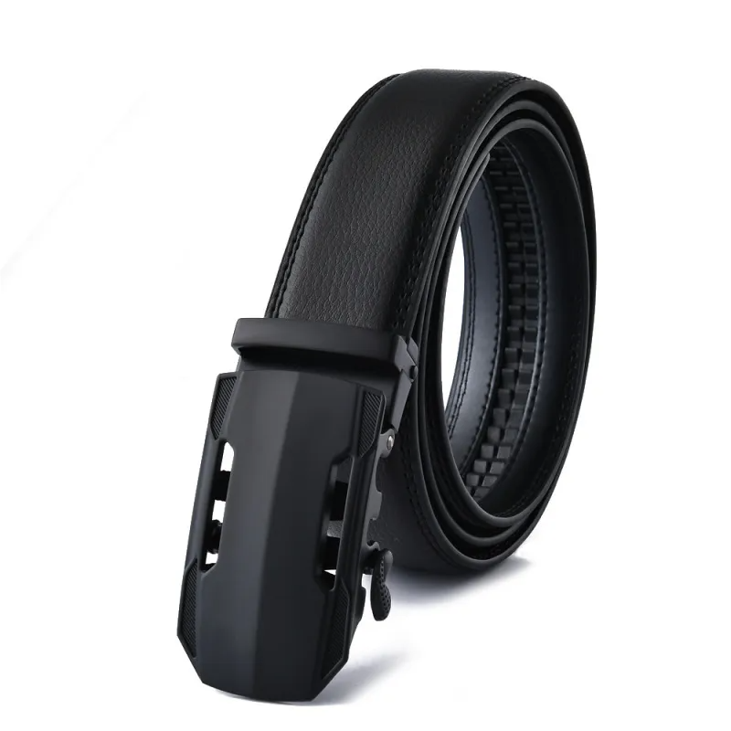 Men Fashion Casual Business Solid Color Leather Cowhide Metal Buckle Belt