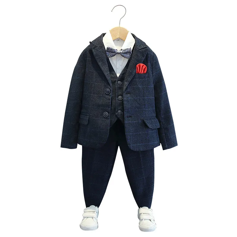 Kids Toddler Big Boys Spring Autumn Fashion Casual British Style Bow Waistcoat Shirt Trousers Party Clothing Set