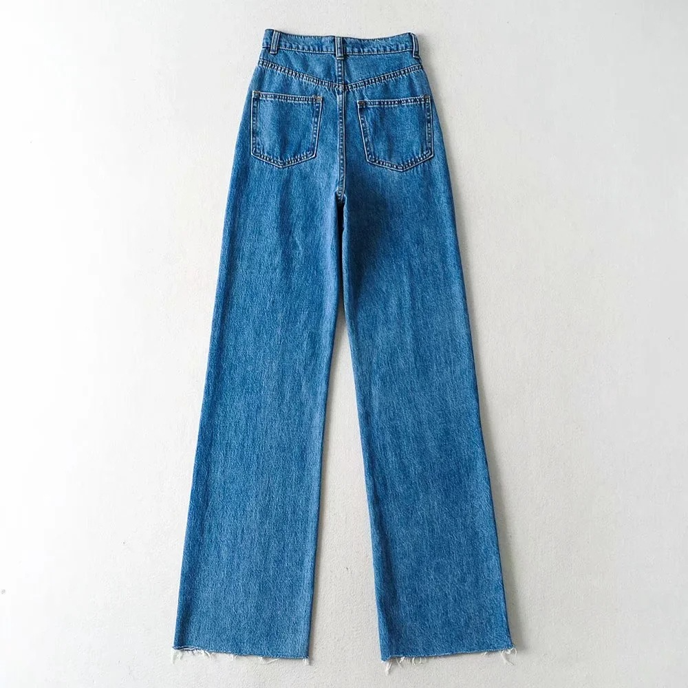 Women'S Casual Long High Waist Straight Leg Denim Jeans