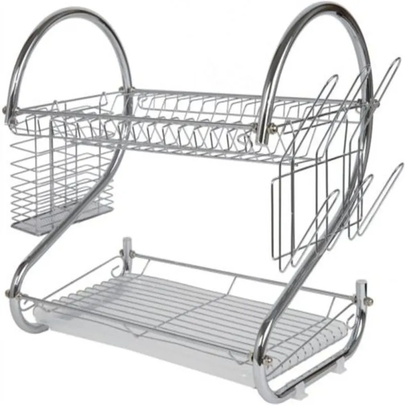 Modern Minimalist Kitchen Stainless Steel S-Shaped Double-Layer Dish Storage Rack