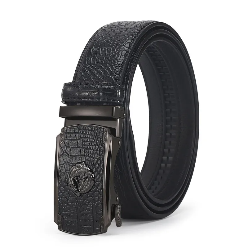 Men Business Cowhide Crocodile Metal Buckle Belt