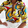 Women'S Fashion Printing Long Sleeve Lapel Single-Breasted Shirt