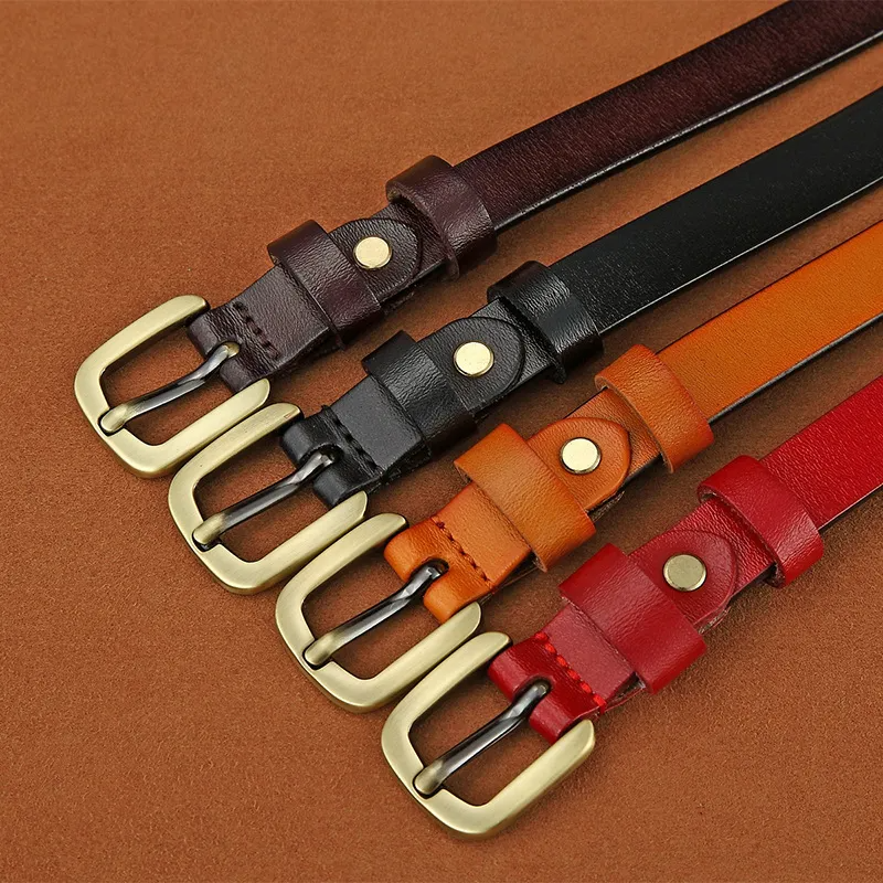 (Buy 1 Get 1) Women Fashion Casual Retro Solid Color Square Pin Buckle Genuine Leather Thin Belt