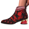 Women Fashion Ethnic Style Embroidered Rhinestone Chunky Heel Short Boots