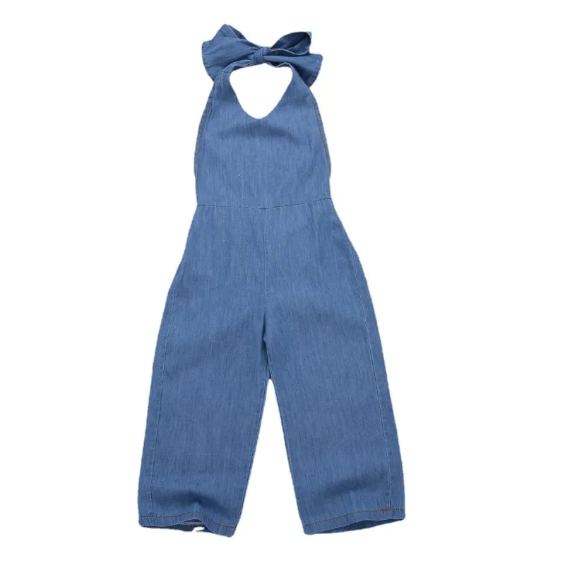 Children Kids Baby Fashion Girls Open-Back Denim Jumpsuit