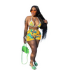 Women'S Fashion Halter Strap Geometric Print Swimsuit Three-Piece Set