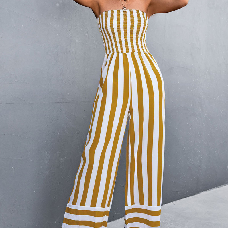 Women Classic Tube Top Print Stripe Jumpsuit