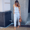 Women Casual Style Drawstring Sleeveless Denim Jumpsuits