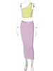 Women One Shoulder Crop Tank Tops Pencil Midi Skirt Two Piece Set Suit