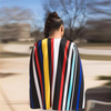 Women Fashion Contrast Color Striped Cloak