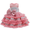 Kids Toddler Girls Fashion Party Cute Sweet Christmas Color Sequins Bow Pleated Sleeveless Mesh Party Tutu Dress