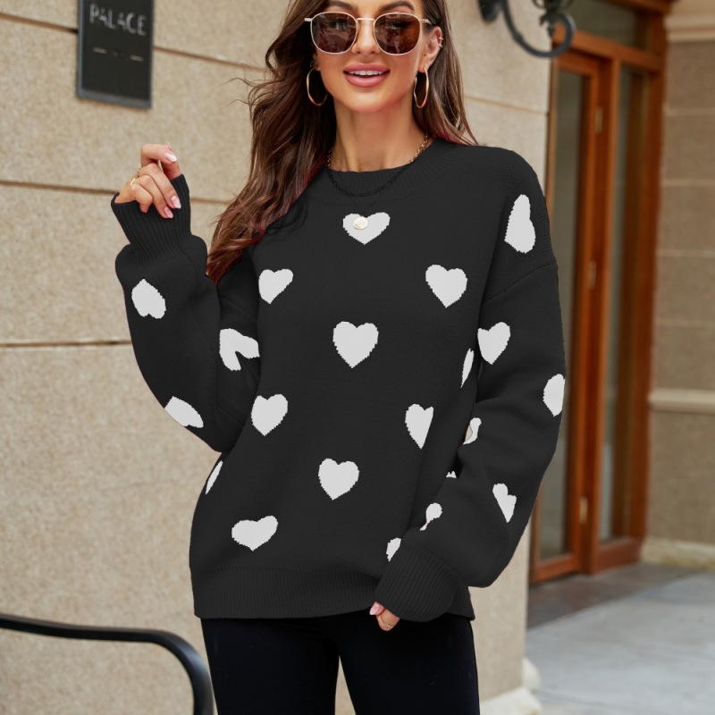 Winter Valentine'S Day Love Heart Print Pullover Women Knitted Sweater