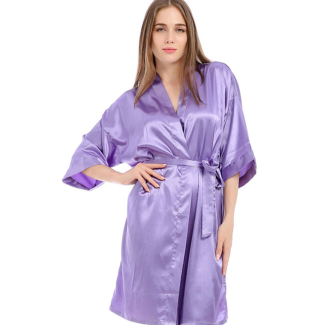 Women Solid Color Mid-Length Homewear Sleep-Robe