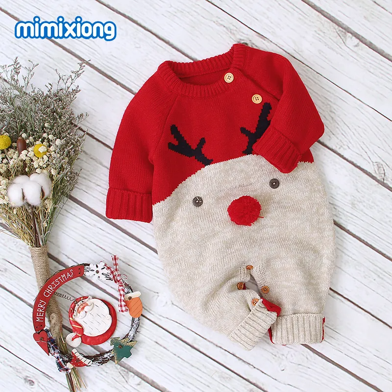 Kids Baby Boys Girls Fashion Casual Cute Christmas Deer Color Knitwear Round Neck Long Sleeve Trousers Romper