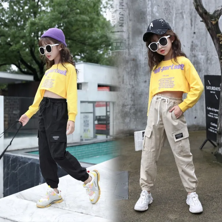 Kids Teen Girl Casual Solid Color Multi-Pocket Cargo Pants