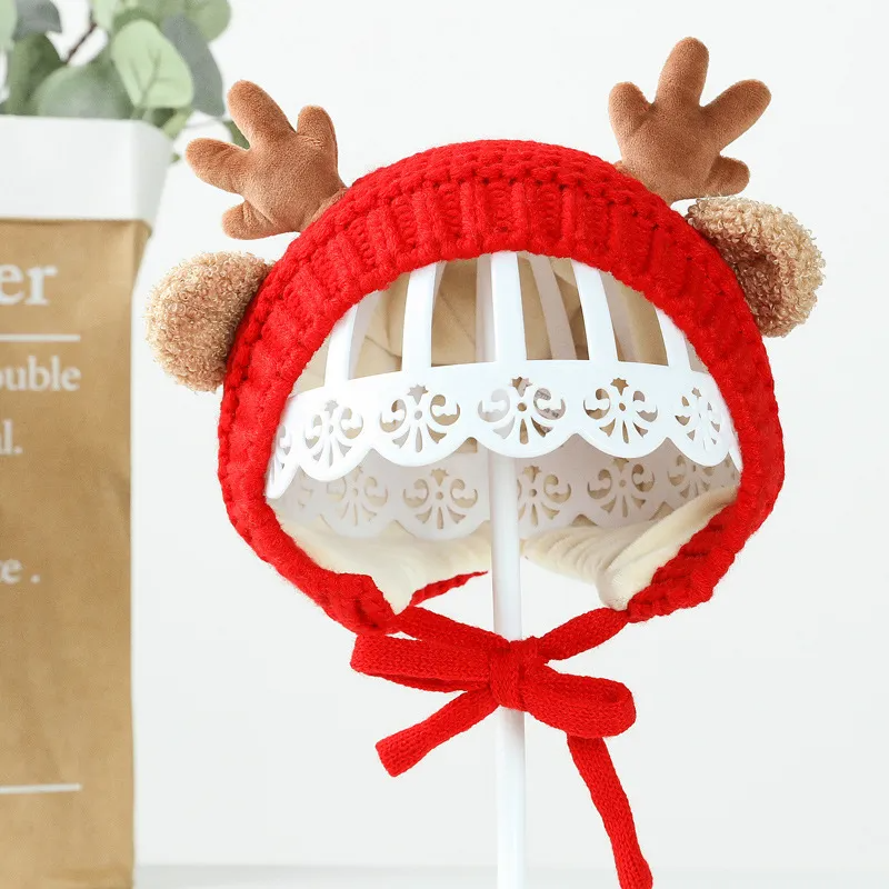 Baby Autumn And Winter Woolen Thickened Christmas Deer Knitted Hat