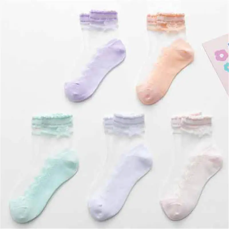 Girls Simple Transparent Lace Breathable Socks Set