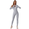 Women Athleisure Solid Color Stand Collar Zipper Long Sleeve Slim Fit Sports Jumpsuit