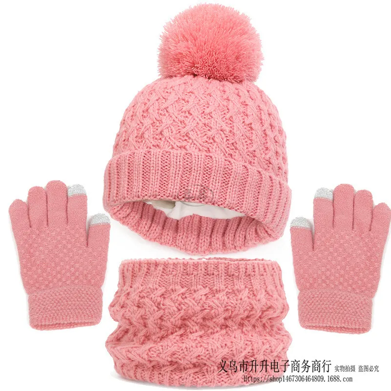 (Buy 1 Get 1) Kids Unisex Autumn Winter Fashion Casual Cute Color-Matching Hat Scarf Gloves Three-Piece Set