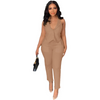 Women Solid Color Lapel Sleeveless V-Neck Top And Pants Casual Two-Piece Set