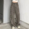 Women Retro Multi-Pocket Old Overalls Loose Straight Pants