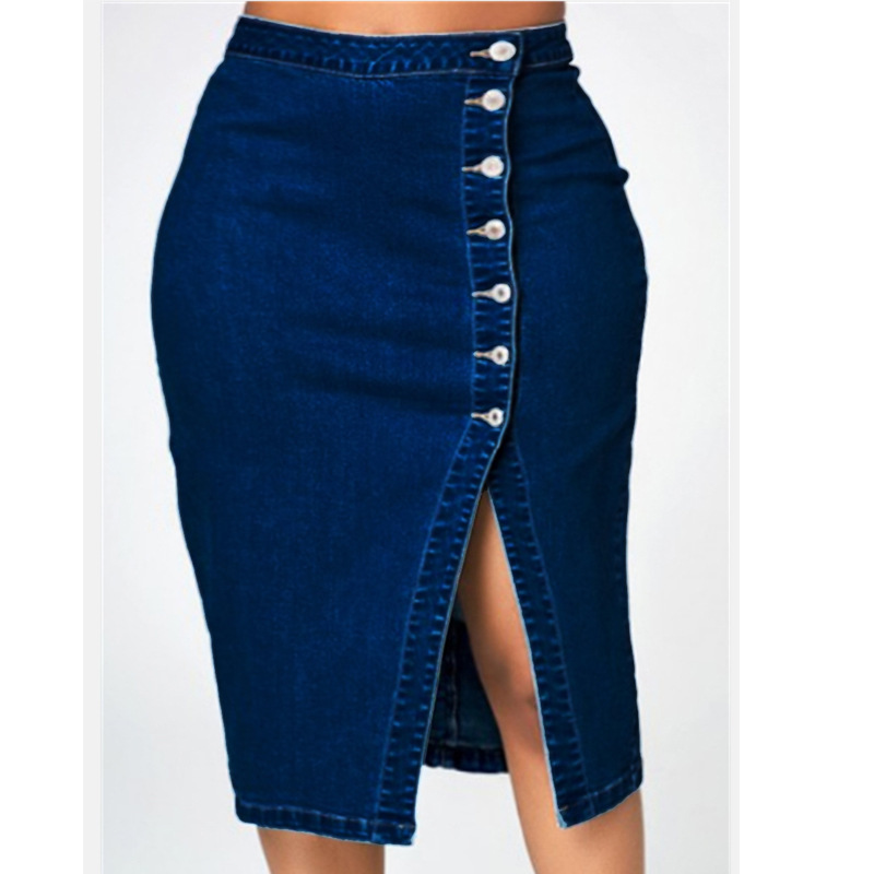 Women Denim Skirt Single Breasted Hip Skirt