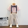 Kids Toddler Big Boys Fashion Casual British Style Solid Color Bow Button Stripe Waistcoat Shirt Suspender Trousers Party Clothing Set