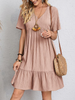 Women'S Fashion Casual Loose V Neck Ruffled Short Sleeve Dress