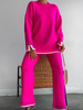 Autumn Winter Women Round Neck Long Sleeve Contrast Color Sweatshirt And Pants Athleisure Set