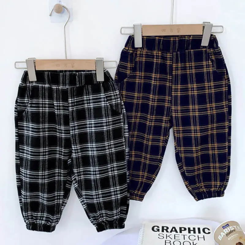 Girls Fashion Color Blocking Plaid Pants